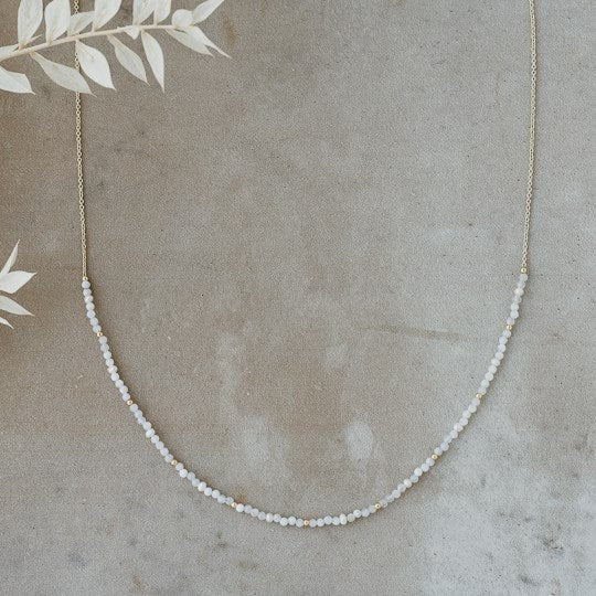 Beth Necklace-white moon stone/white pearl