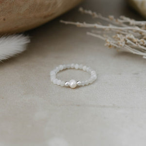 Dainty N Divine Ring-white moon stone/white pearl