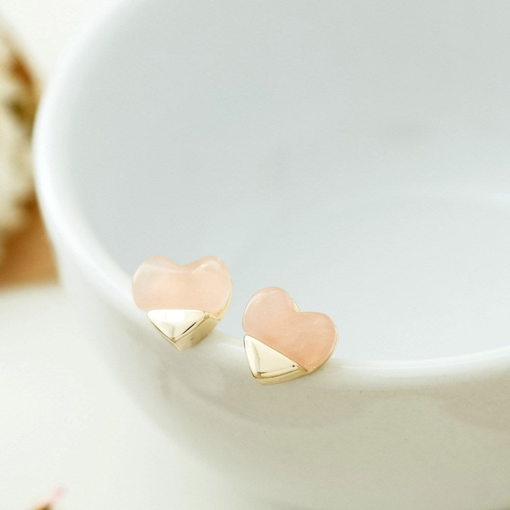 Full Heart Studs-rose quartz