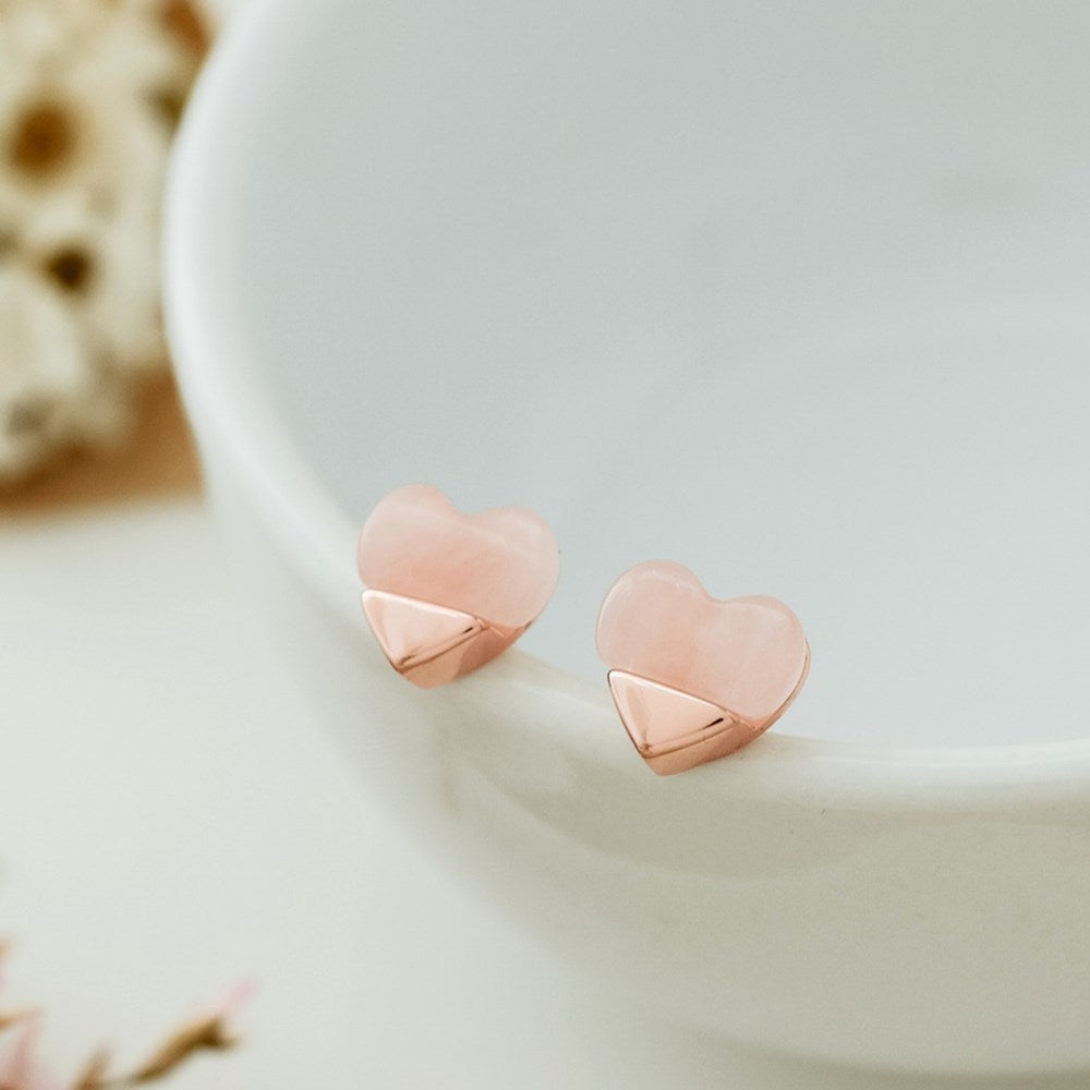 Full Heart Studs-rose quartz