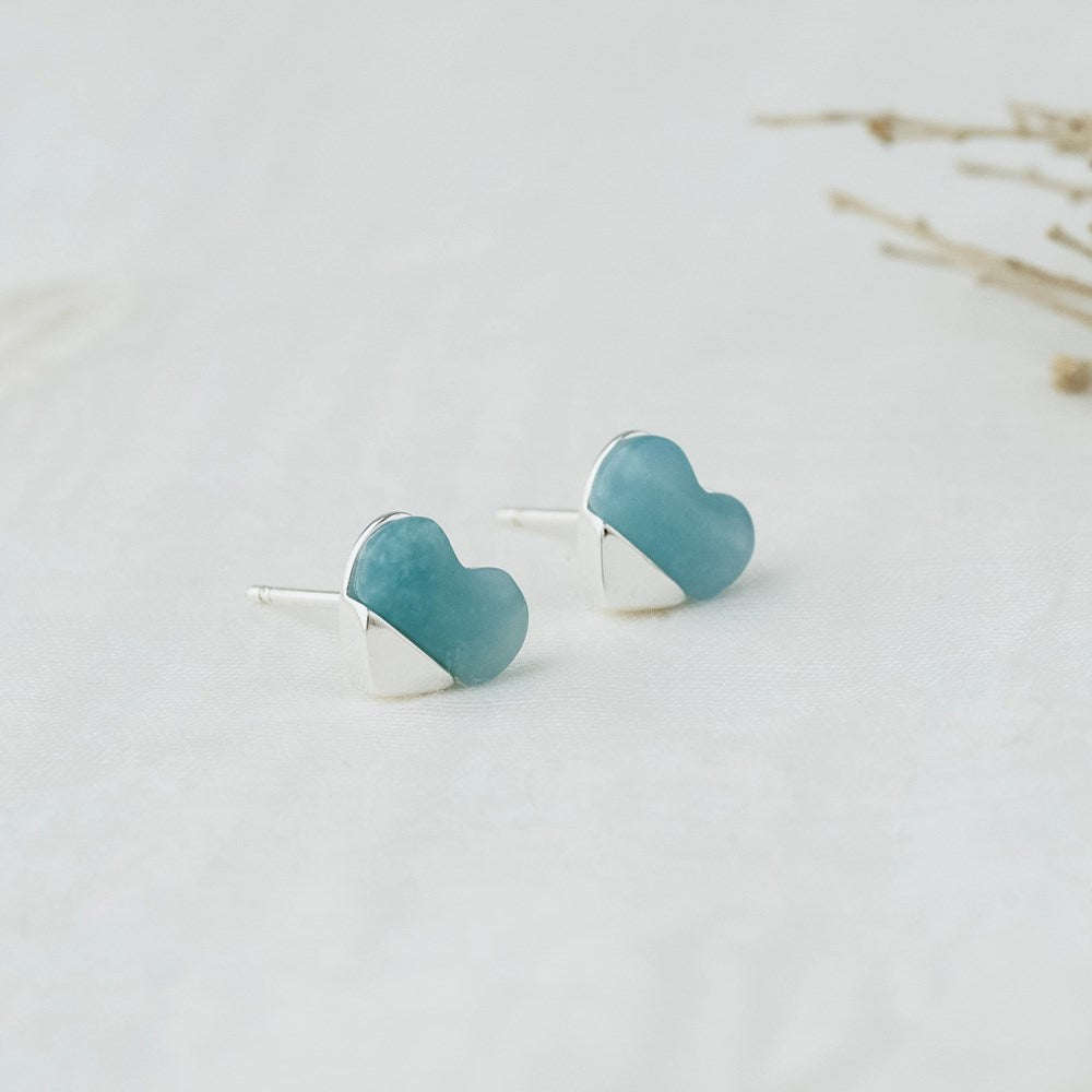 Full Heart Studs-amazonite