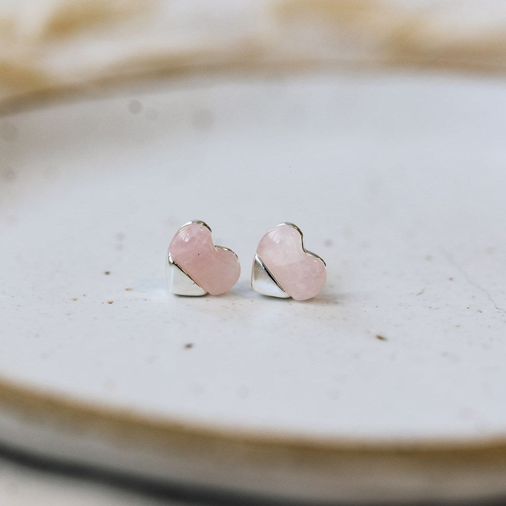 Full Heart Studs-rose quartz