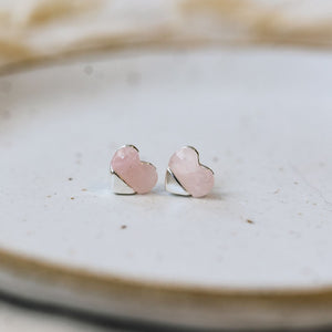 Full Heart Studs-rose quartz