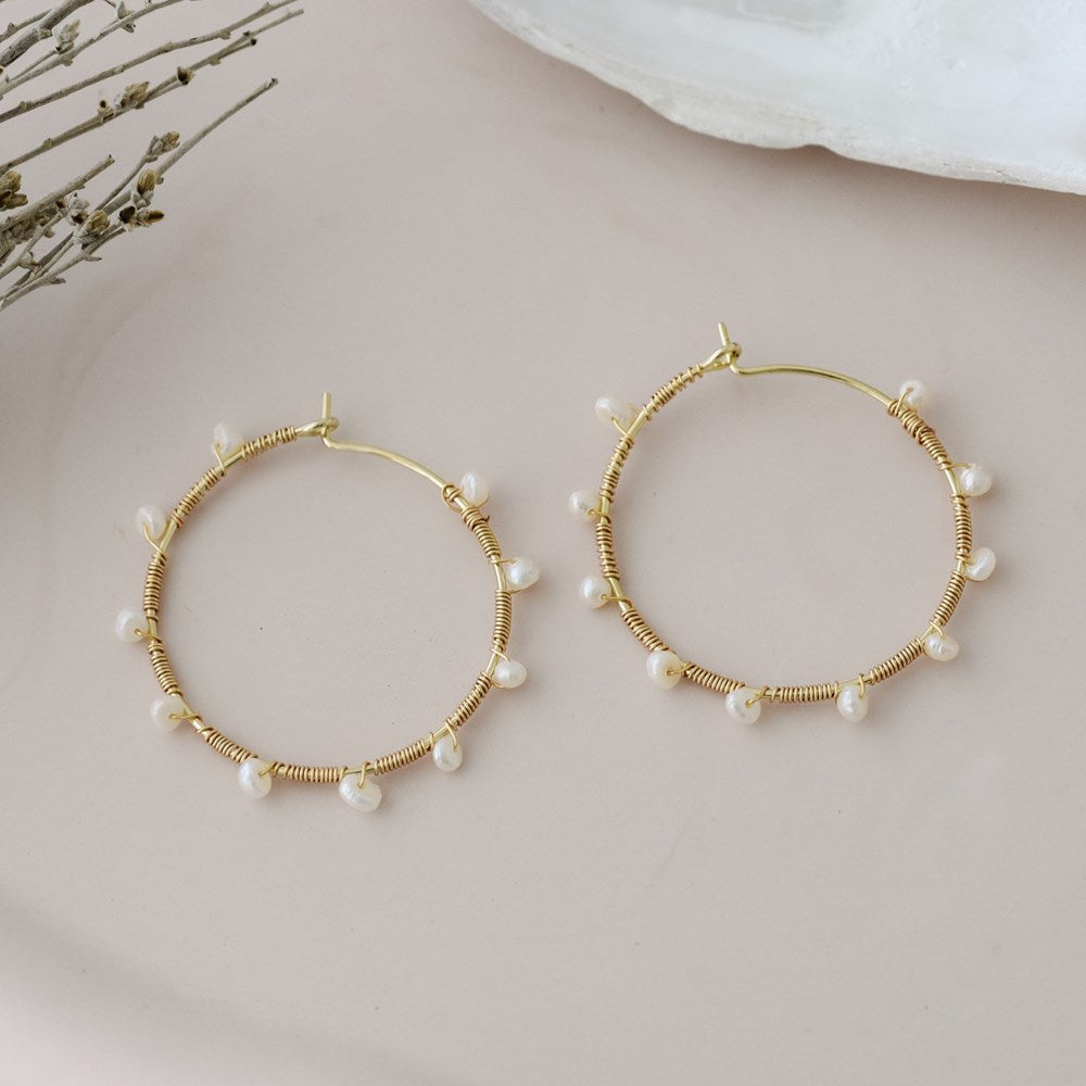 Jolie Hoops-white pearl