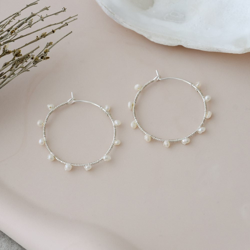 Jolie Hoops-white pearl