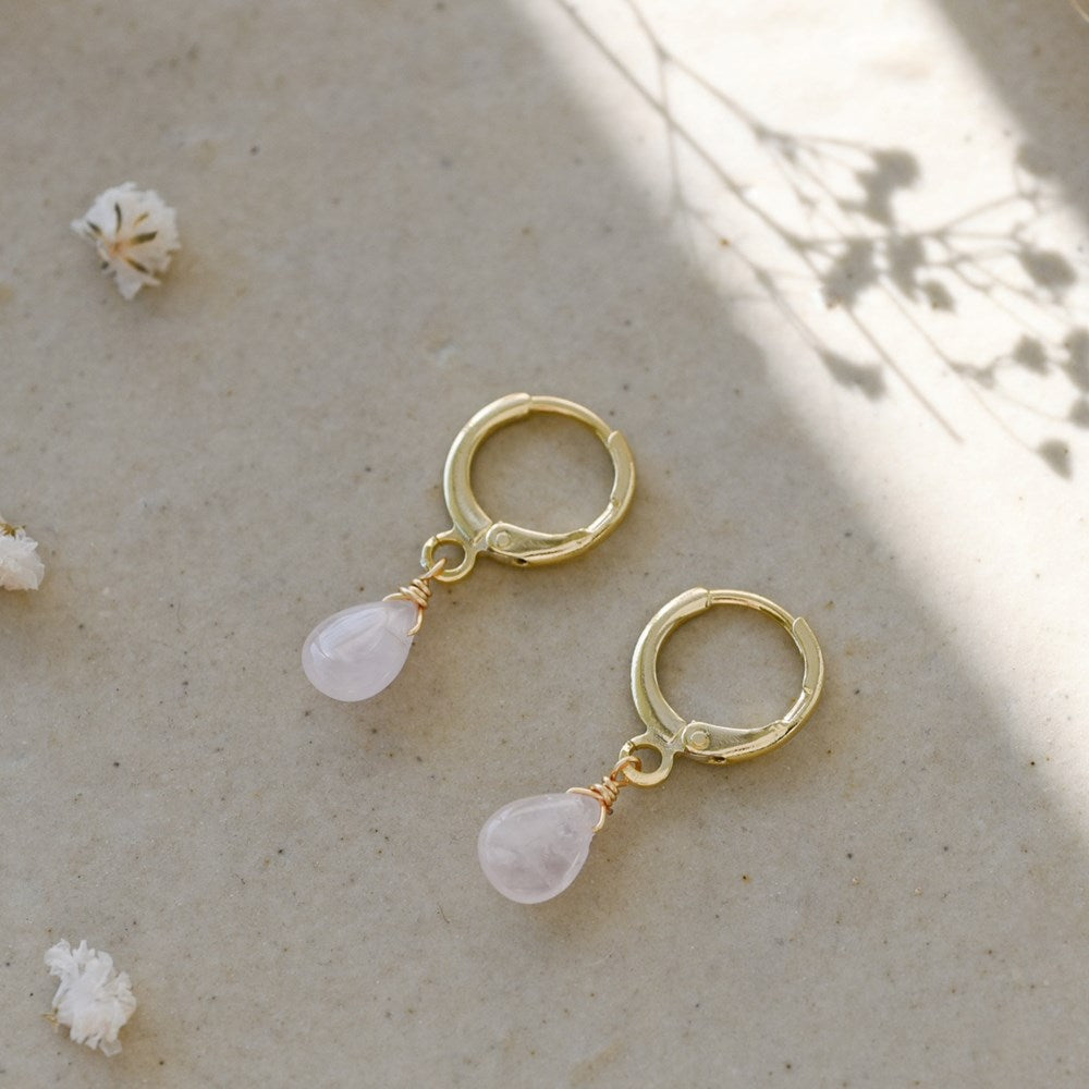 Zia Hoops-rose quartz