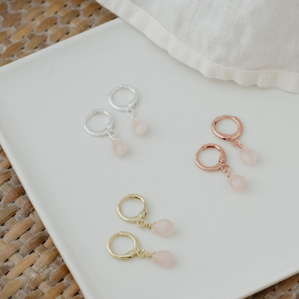 Zia Hoops-rose quartz