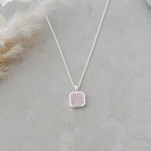 Florence Square Necklace-rose quartz