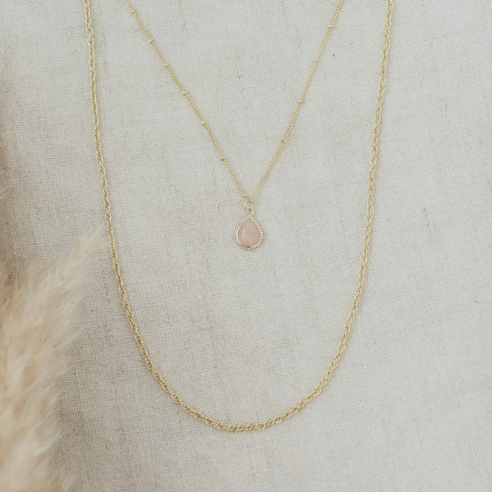 Paris Drop Necklace-rose quartz